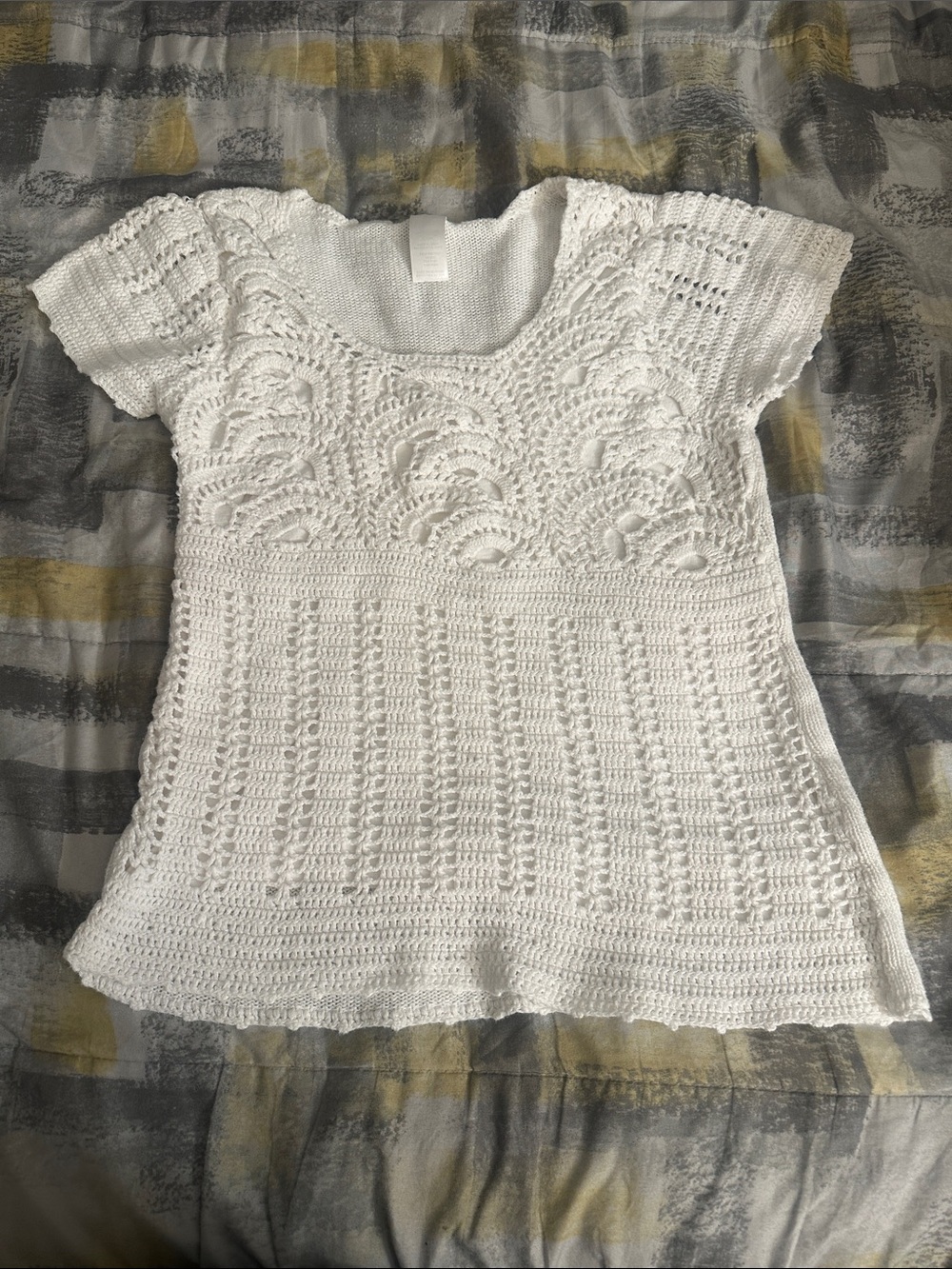 Handmade White Crochet Short Sleeve Top